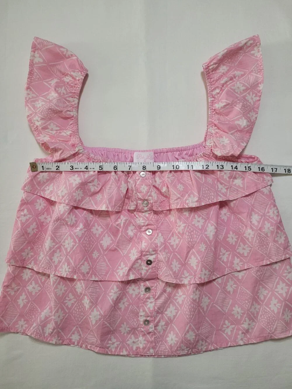 Pink Lily Pink Floral Tiered Ruffle Button Tank Top Small Coquette